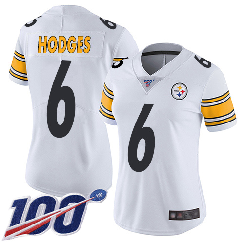 Women Pittsburgh Steelers Football #6 Limited White Devlin Hodges Road 100th Season Vapor Untouchable Nike NFL Jersey->women nfl jersey->Women Jersey